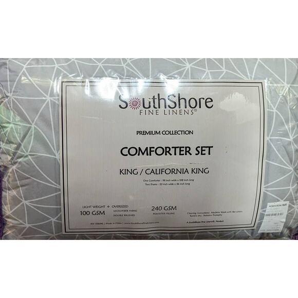 SouthShore Linens California King Comforter Set Two Sham Geometric Maze Grey NEW - Picture 3 of 4